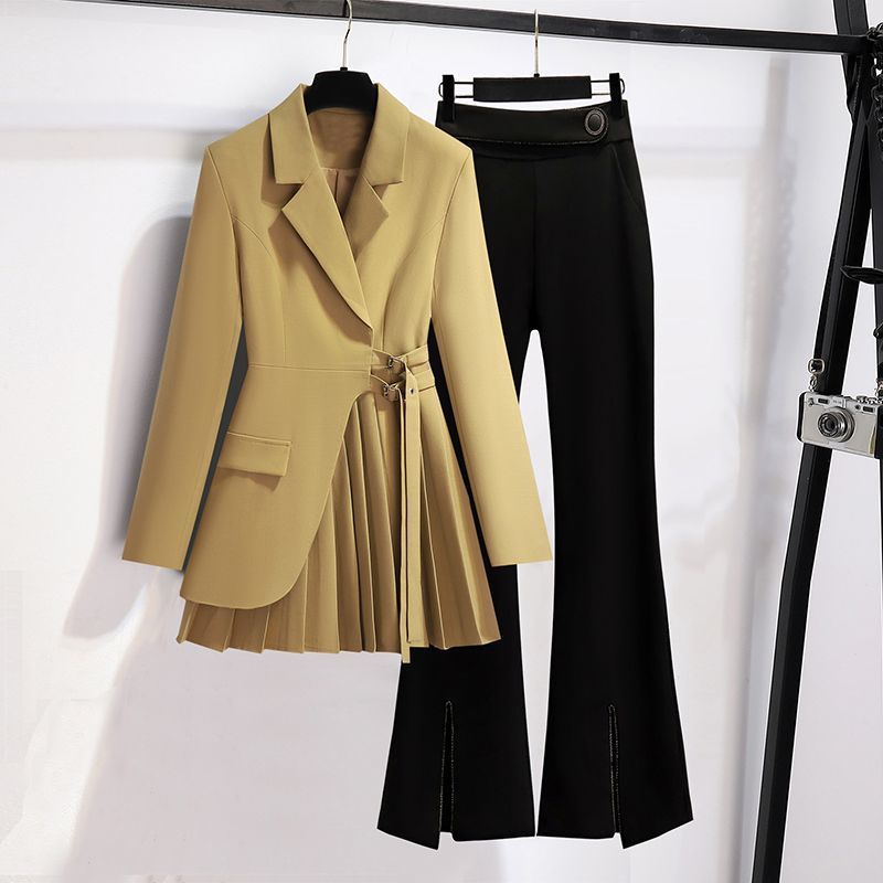 Fashionable Suit Jacket and Casual Pants Two-Piece Set