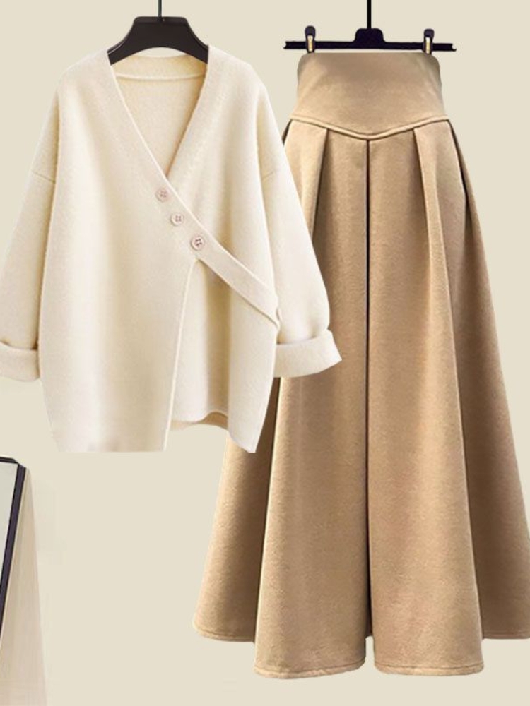2023 New Elegant Irregular Sweater Half-body Skirt Two-piece Set