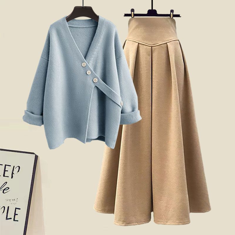 2024 New Elegant Irregular Sweater Half-body Skirt Two-piece Set