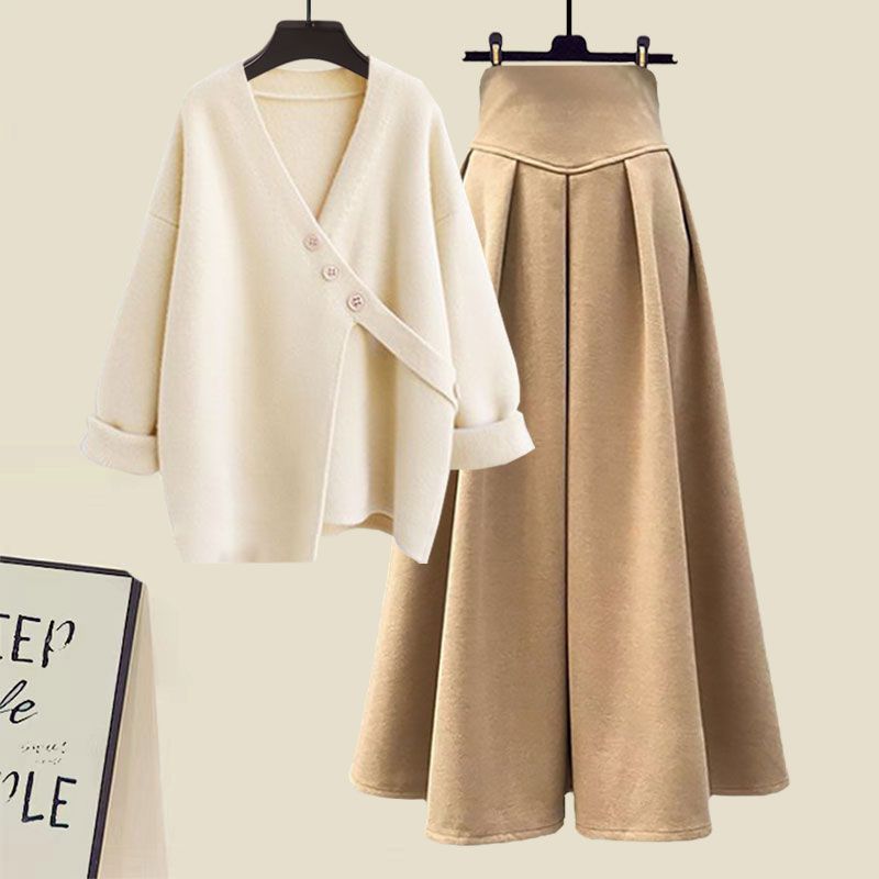 2024 New Elegant Irregular Sweater Half-body Skirt Two-piece Set