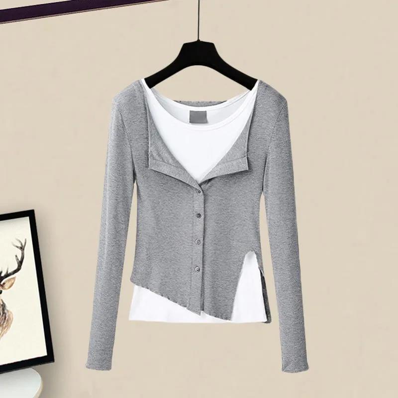 Faux two-piece V-neck base layer top
