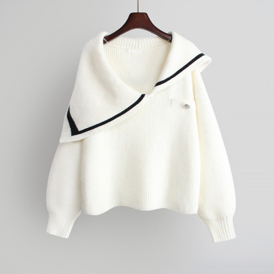 Asymmetrical color-block knit sweater
