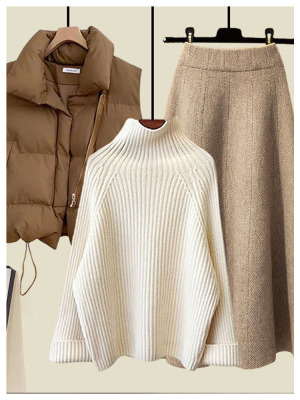 Fashion waistcoat sweater skirt three-piece set