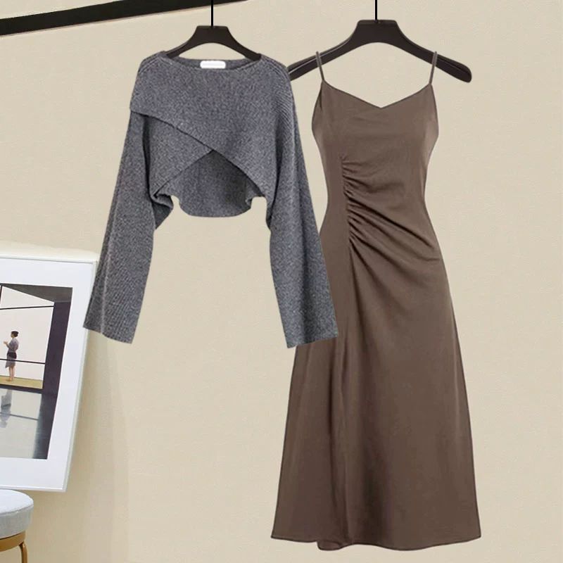 New Irregular Sweater Dress Two-piece Set