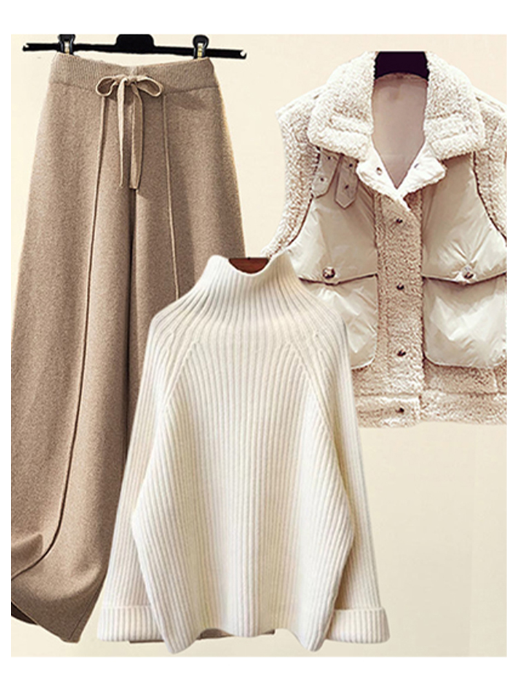 Knitted Sweater + Vest + Casual Trousers Three-Piece Set