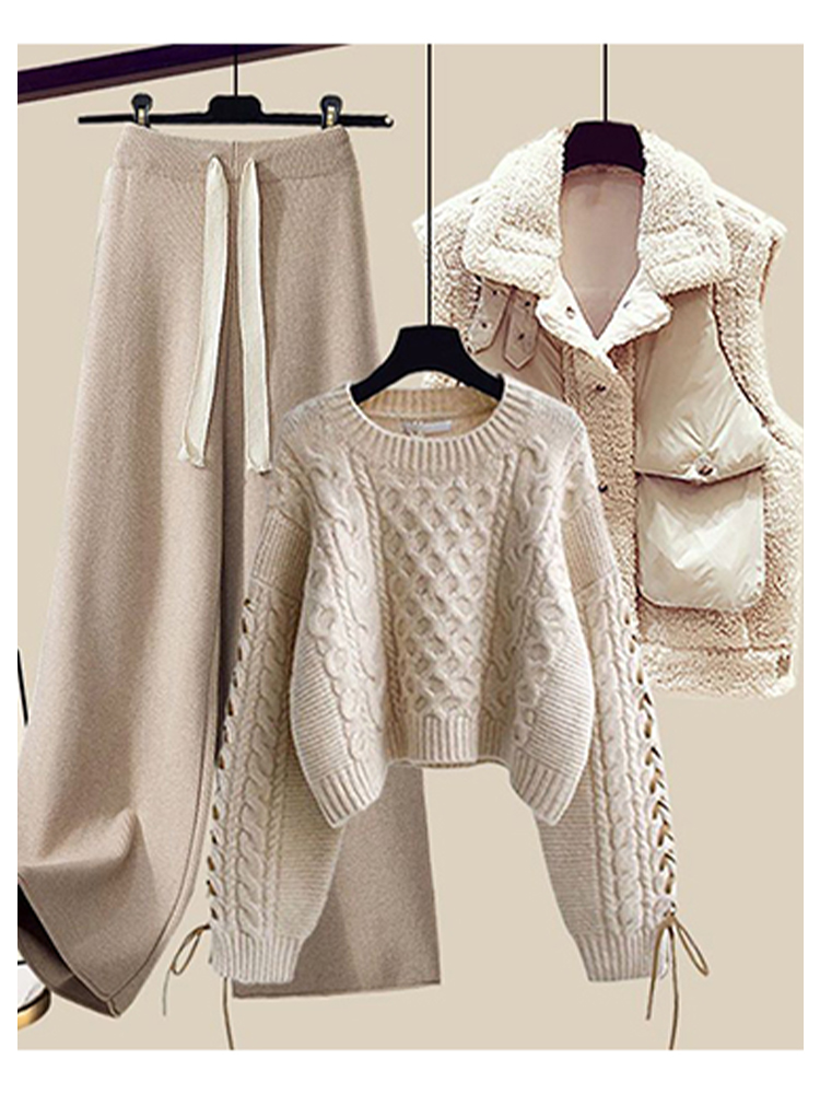 Knitted Sweater + Vest + Casual Trousers Set