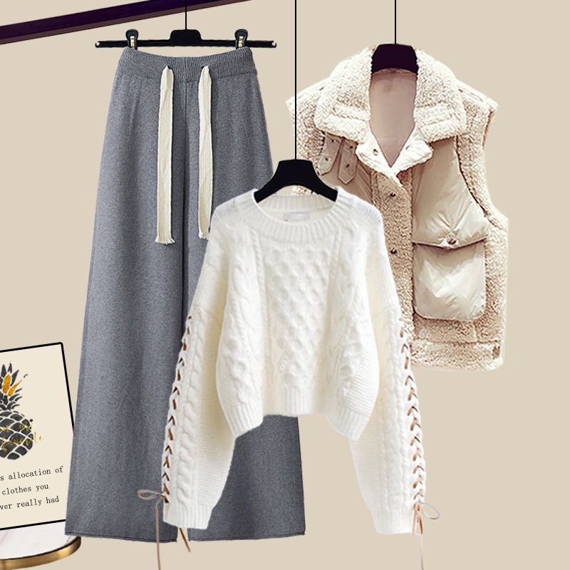 Knitted Sweater + Vest + Casual Trousers Set
