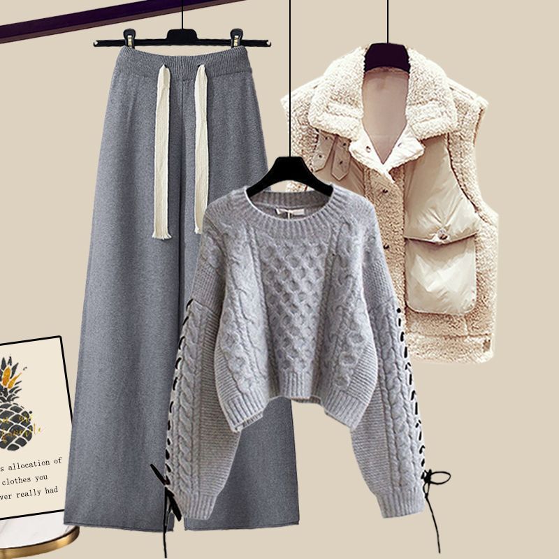 Knitted Sweater + Vest + Casual Trousers Set