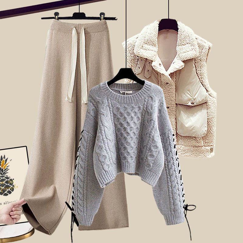 Knitted Sweater + Vest + Casual Trousers Set