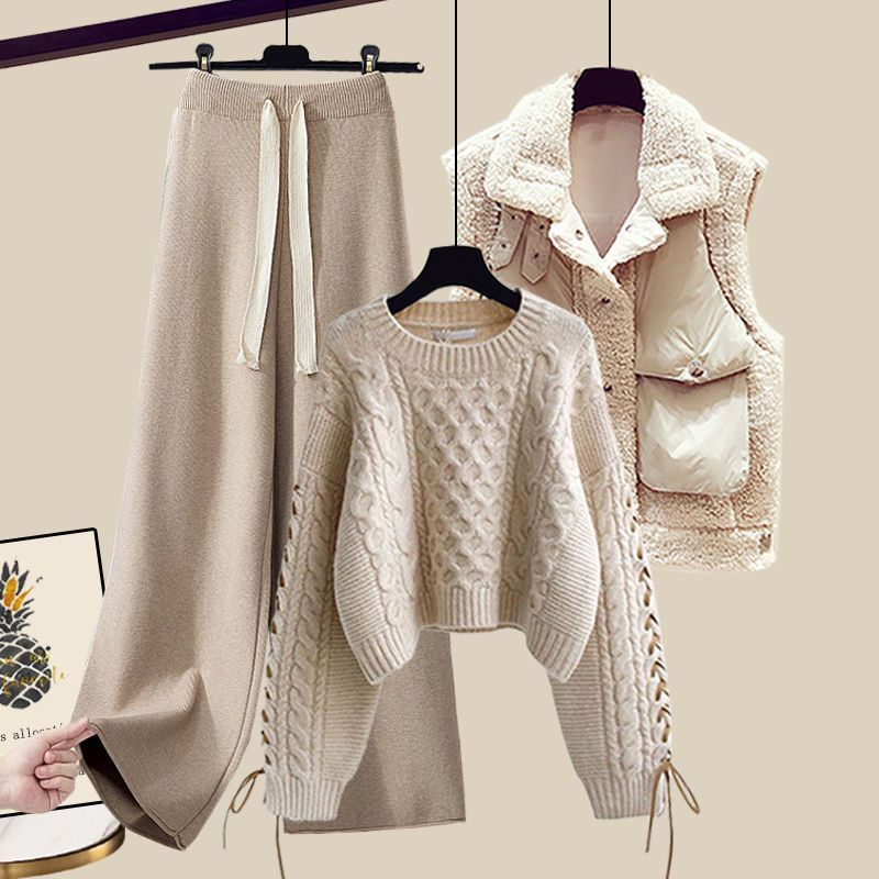 Knitted Sweater + Vest + Casual Trousers Set