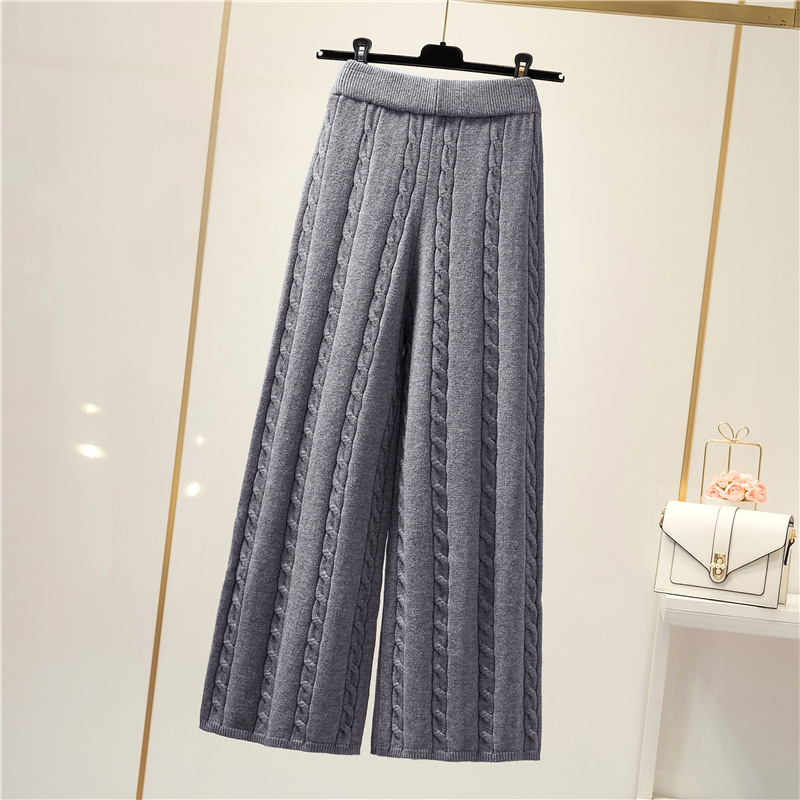 Twisted Cable Knit Wide-Leg Pants