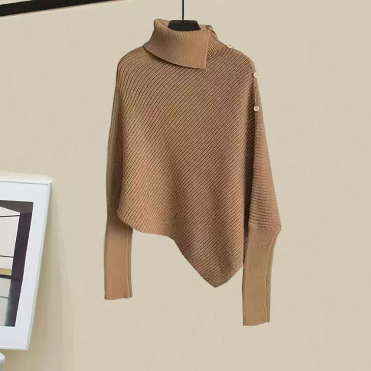 Irregular turtleneck soft waxy pullover sweater