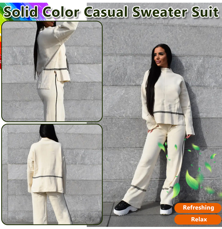 Solid Color Casual Loose Sweater Suit