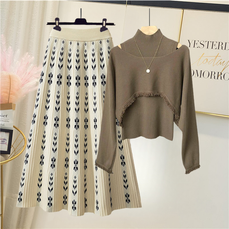 Tassel Top + Knit Skirt 2 PC Set