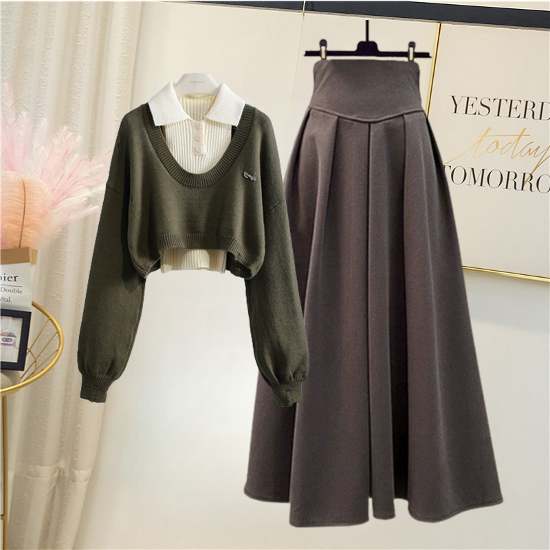 Knitted Sweater Vest Set + Casual Skirt 3 PC Set