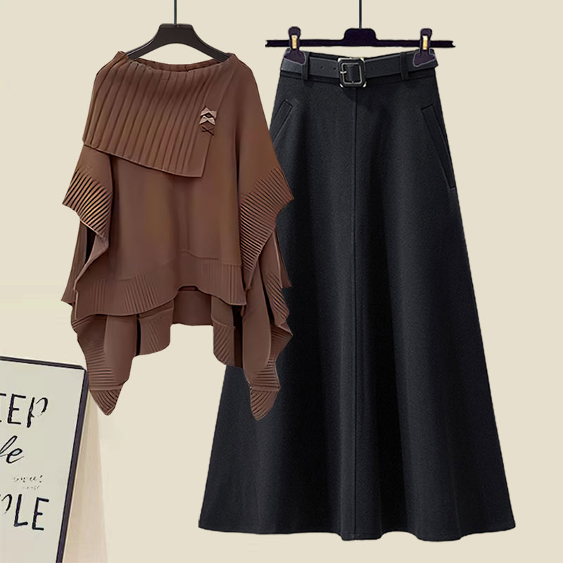 Cape sweater temperament umbrella skirt 2-piece set