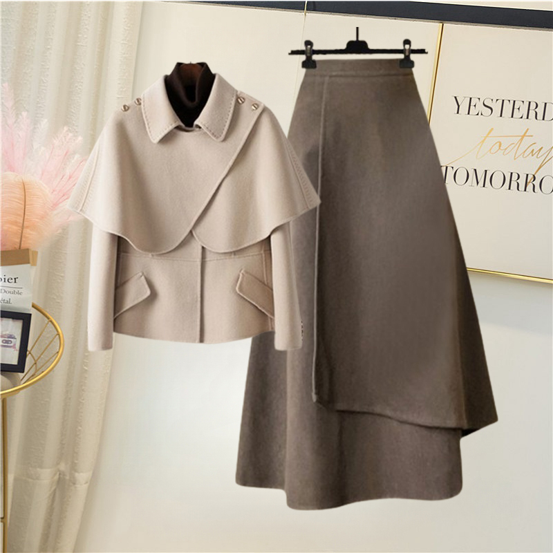 Shawl Coat + Woolen Skirt 2 PC Set