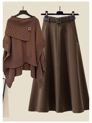 Cape sweater temperament umbrella skirt 2-piece set