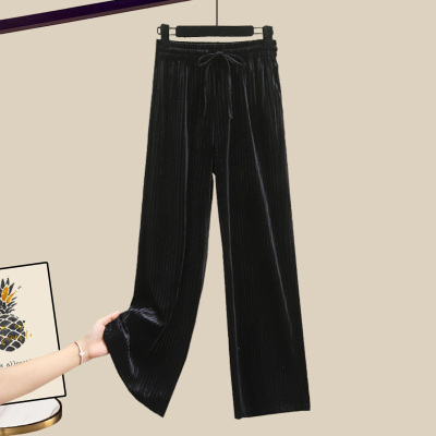 Thickened, high-waisted straight-leg pants