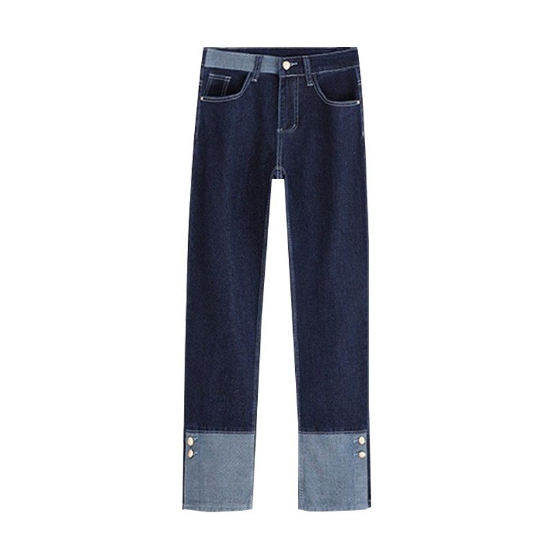Patchwork high-waisted straight-leg pants