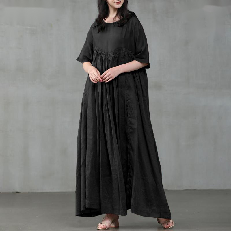 Solid Color Patchwork Maxi Dress