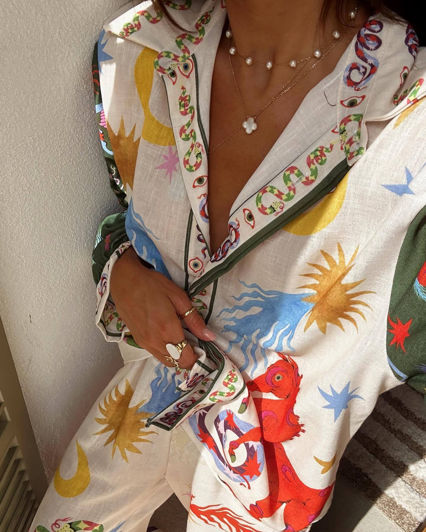 Beauty Unique Print Long Sleeve Shirt and Elastic Waist Pants Set