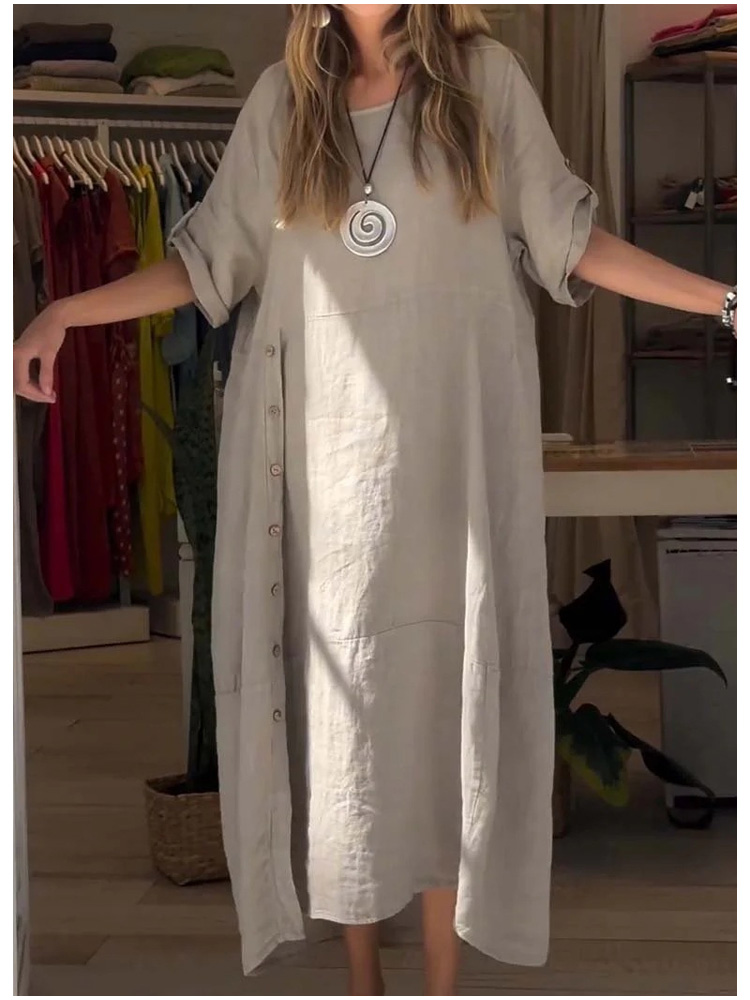 Cotton and linen loose long dress