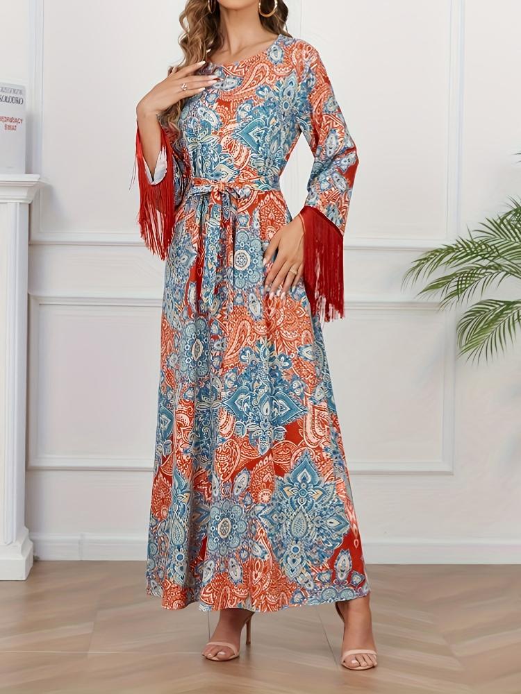 Women'a Elegant Printed Tassel Kaftan