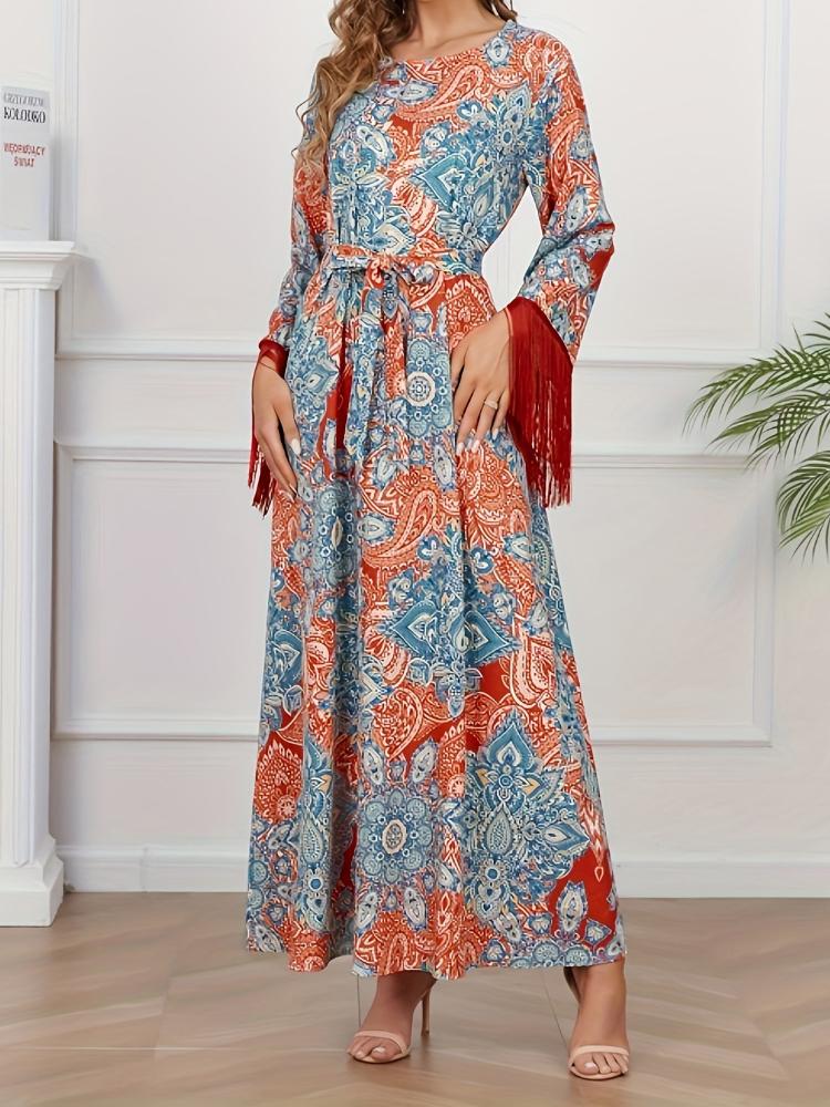 Women'a Elegant Printed Tassel Kaftan