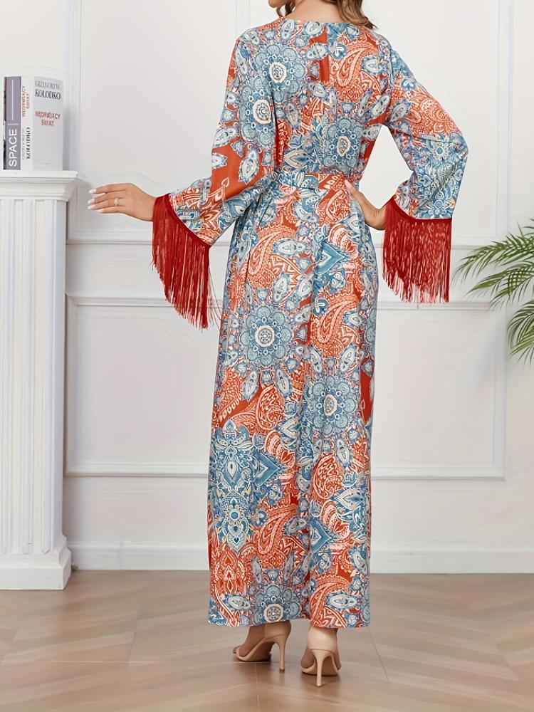 Women'a Elegant Printed Tassel Kaftan