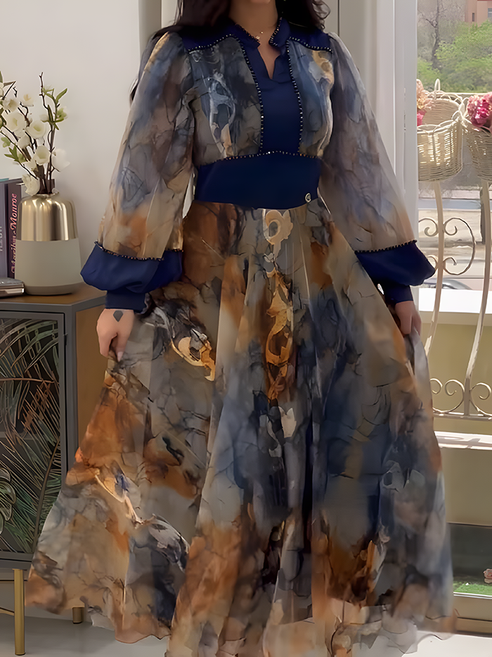 Floral Printed And Diamond Kaftan Dress