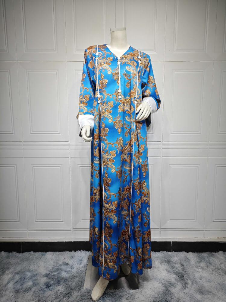 Women's Casual Printed Robe Maxi Dress Jalabiya