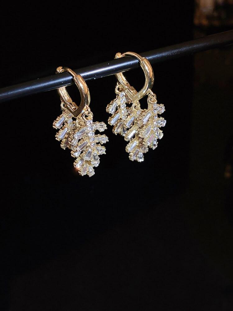 Leaves Zircon Tassel Earrings