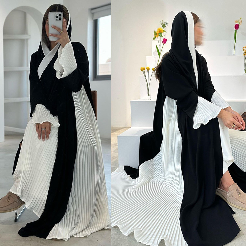 Stylish Pleated Abaya with Open Front Cardigan