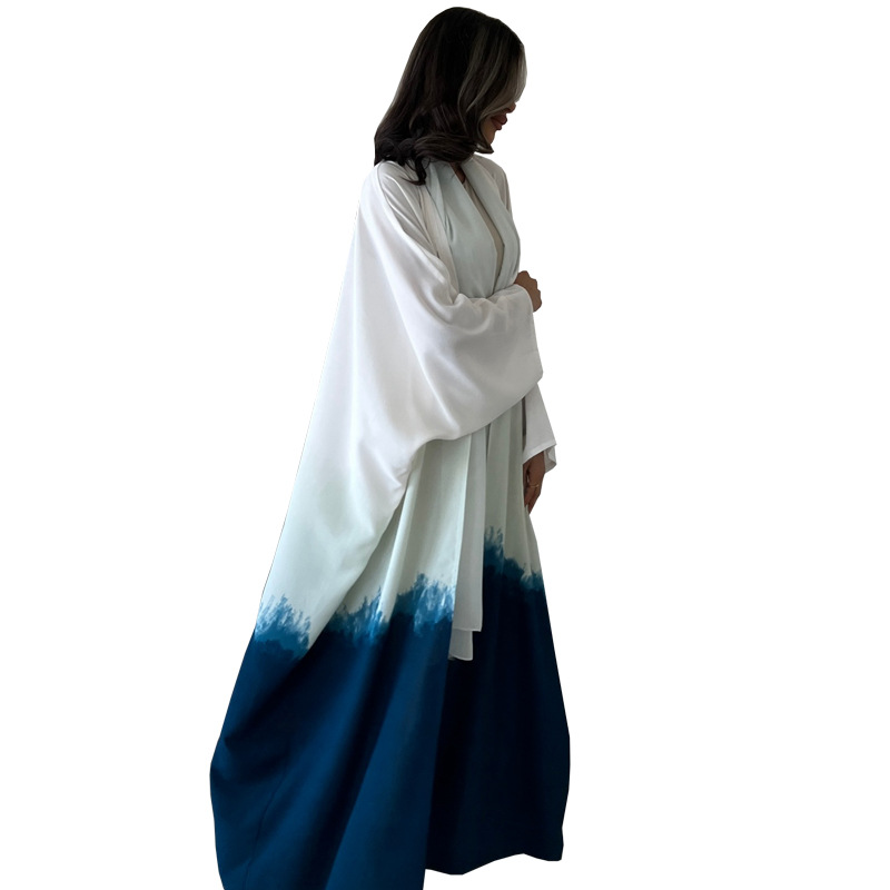 trend European and American cardigan tie-dyed cape dress