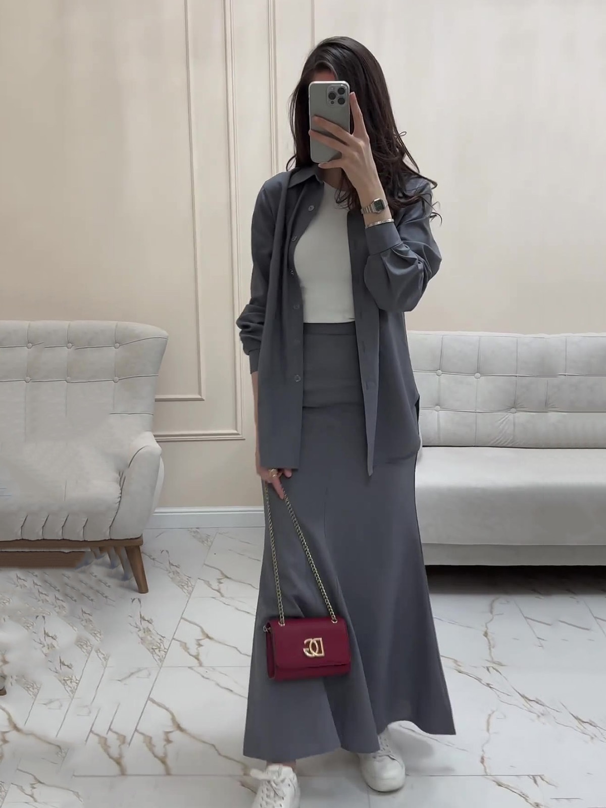 Comfortable casual loose long sleeve long skirt two piece set