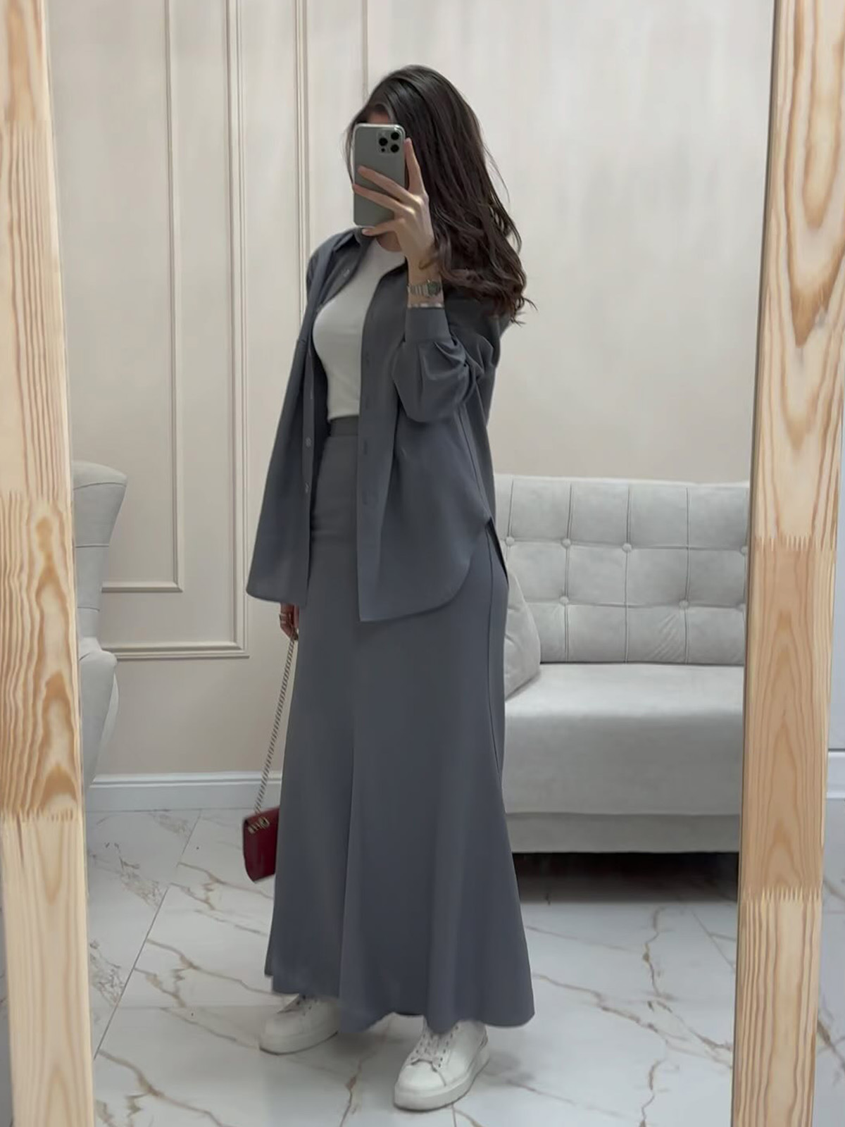 Comfortable casual loose long sleeve long skirt two piece set