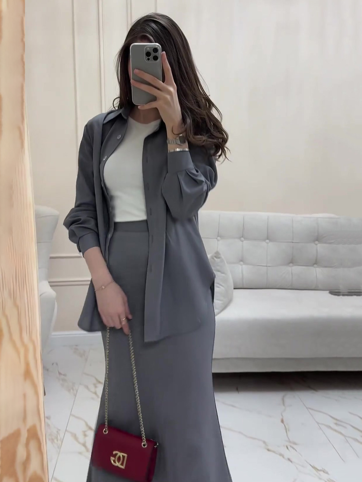 Comfortable casual loose long sleeve long skirt two piece set