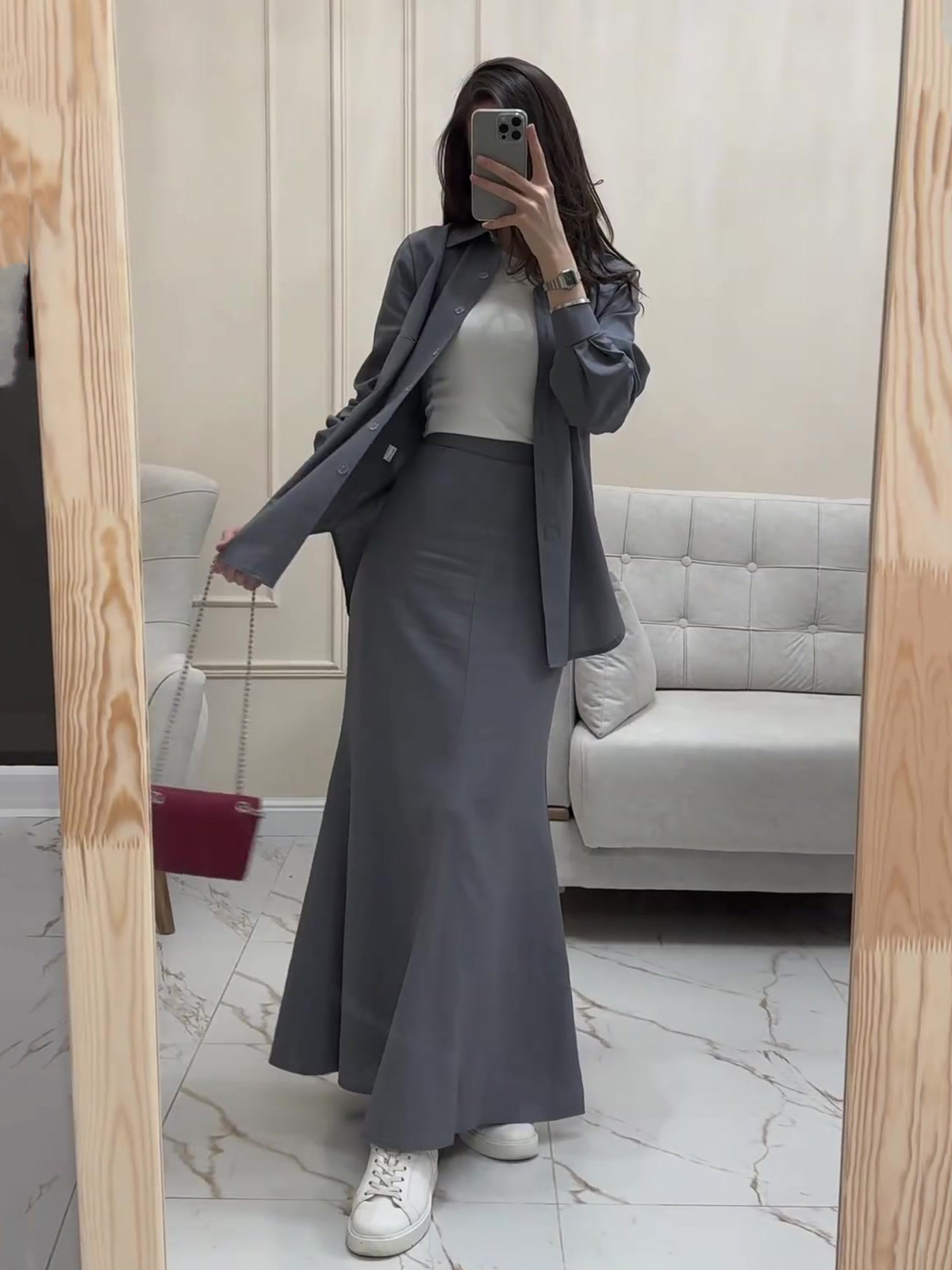 Comfortable casual loose long sleeve long skirt two piece set