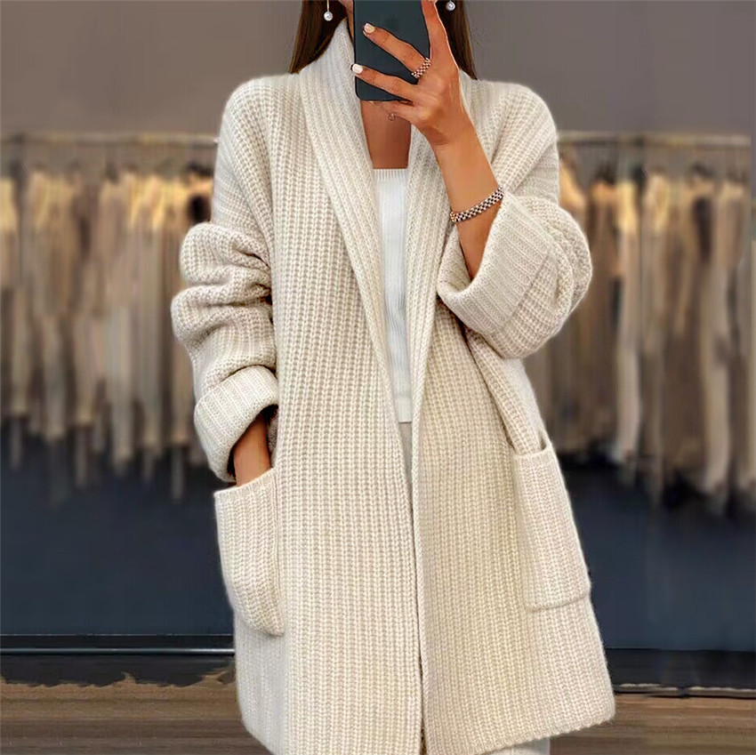 Thickened V-neck knitted cardigan loose sweater