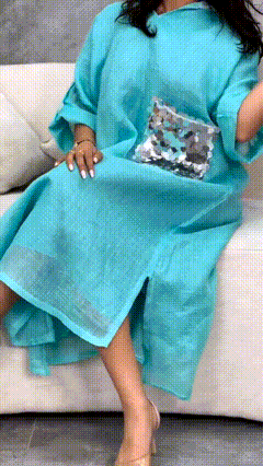 Cotton Linen Sequin Pocket Dress