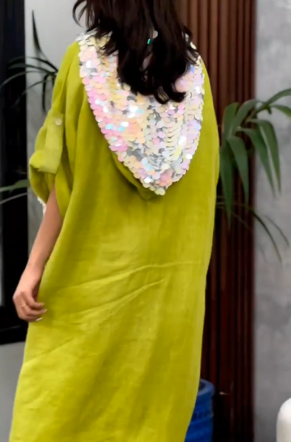 Cotton Linen Sequin Pocket Dress