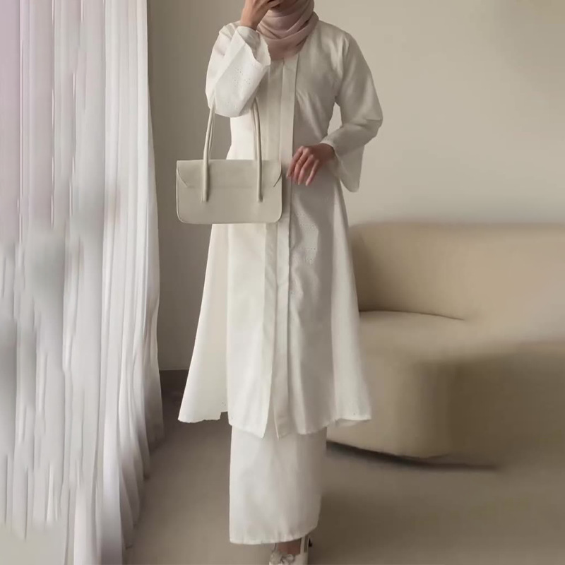 Muslim new stand collar zipper cardigan solid color robe long skirt two-piece set