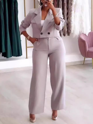 Solid color small suit casual straight pants two-piece suit