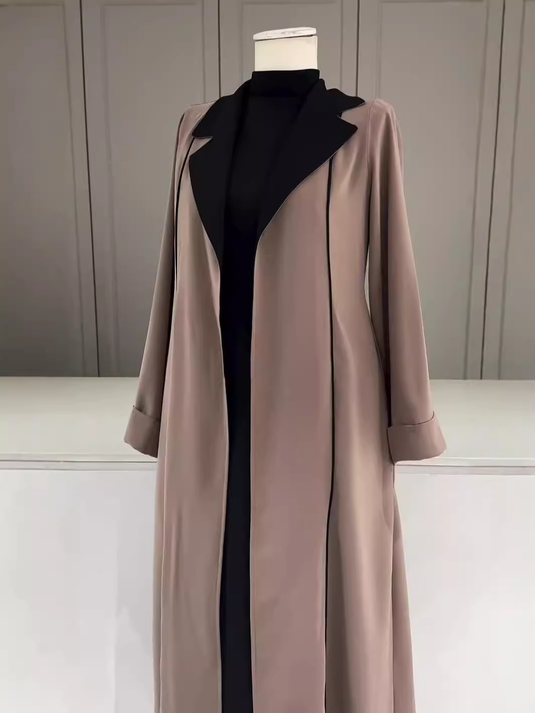 Fashion solid color long cardigan robe coat windbreaker