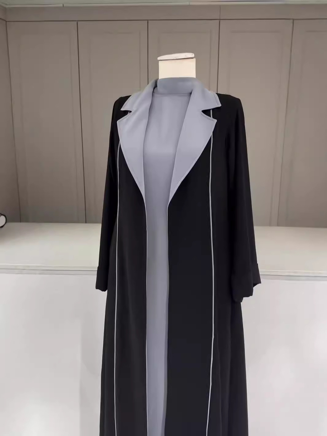 Fashion solid color long cardigan robe coat windbreaker