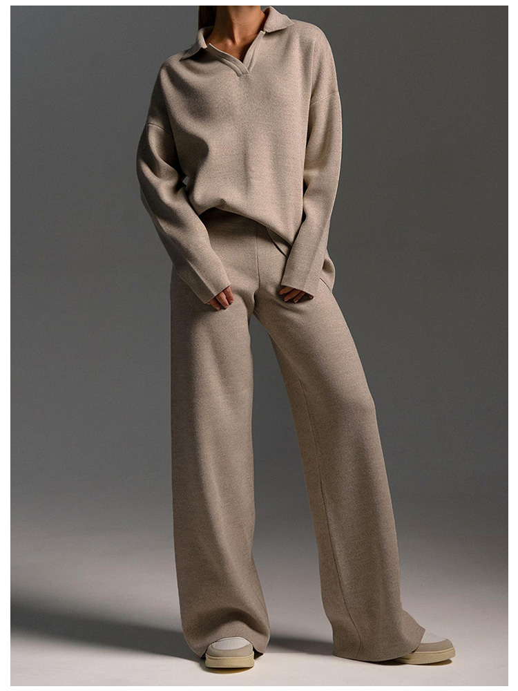 Casual V-neck sweater pants suit