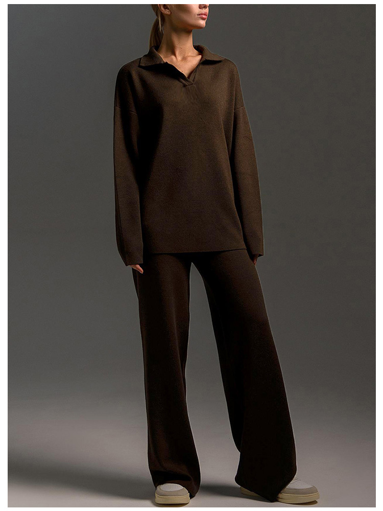 Casual V-neck sweater pants suit