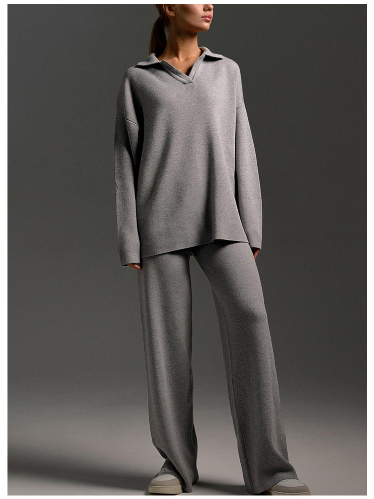 Casual V-neck sweater pants suit