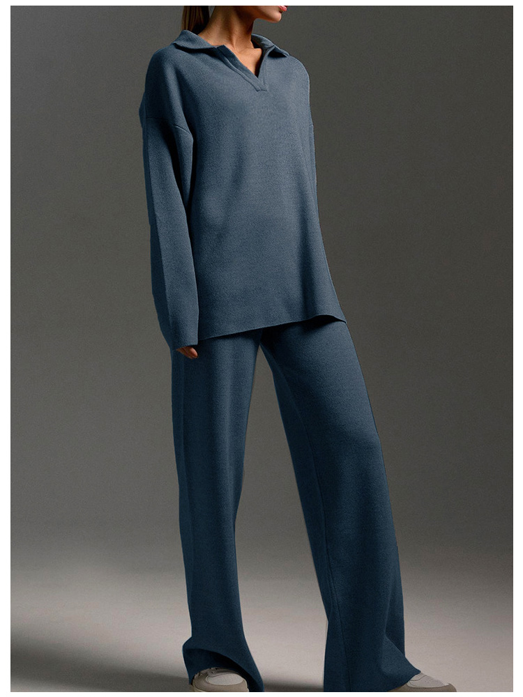 Casual V-neck sweater pants suit